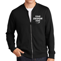 Sport Tek Lightweight French Terry Bomber, Black, Front view, Mockup