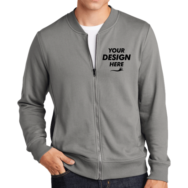 Sport Tek Lightweight French Terry Bomber, Grey Concrete, Front view, Mockup