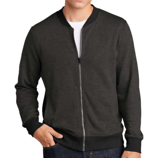 Sport Tek Lightweight French Terry Bomber, Heather Black, Front view