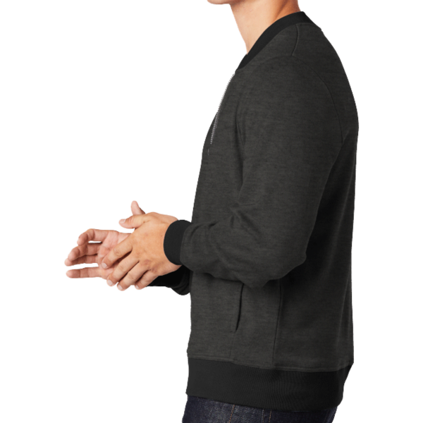 Sport Tek Lightweight French Terry Bomber, Heather Black, Left Sleeve view