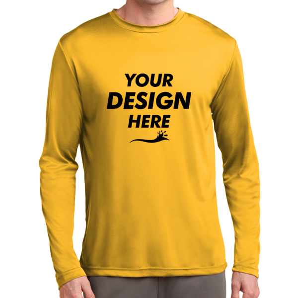 Sport Tek Long Sleeve PosiCharge ® Competitor Tee, Gold, Front view, Mockup