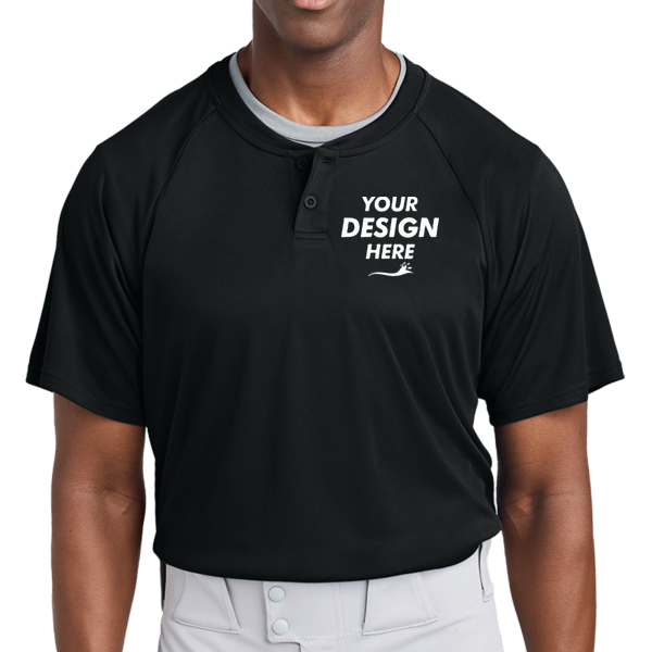 Sport Tek PosiCharge ® Competitor 2 Button Henley, Black, Front view, Mockup