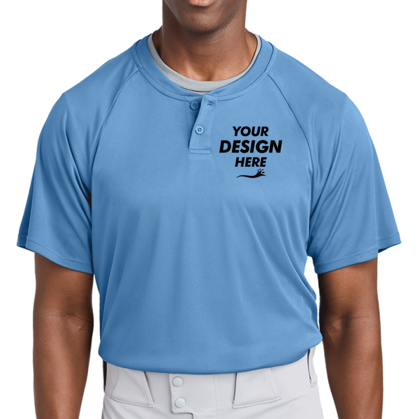 Sport Tek PosiCharge ® Competitor 2 Button Henley, Carolina Blue, Front view, Mockup