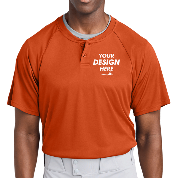 Sport Tek PosiCharge ® Competitor 2 Button Henley, Deep Orange, Front view, Mockup