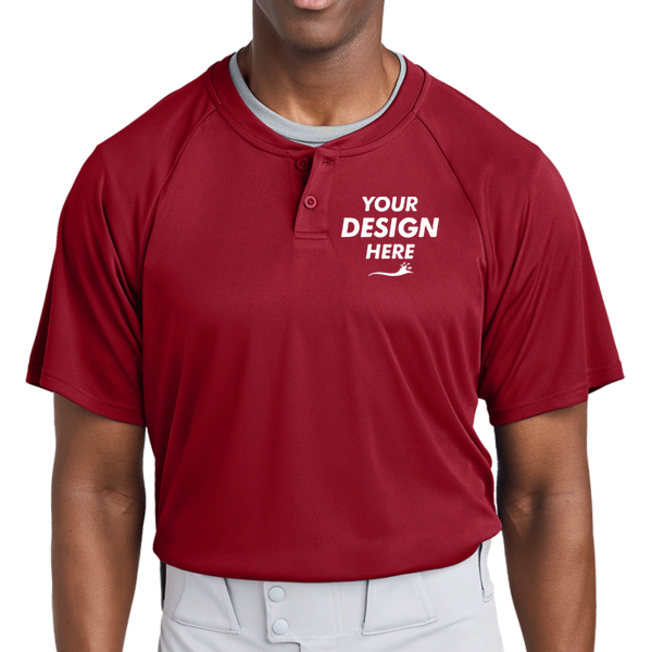 Sport Tek PosiCharge ® Competitor 2 Button Henley, Deep Red, Front view, Mockup