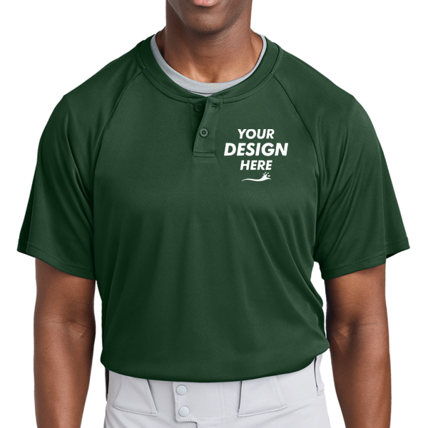 Sport Tek PosiCharge ® Competitor 2 Button Henley, Forest Green, Front view, Mockup