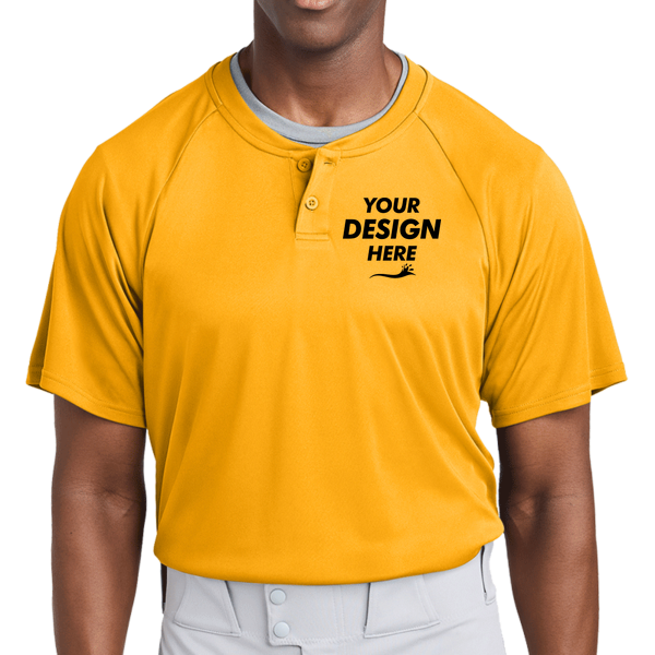 Sport Tek PosiCharge ® Competitor 2 Button Henley, Gold, Front view, Mockup