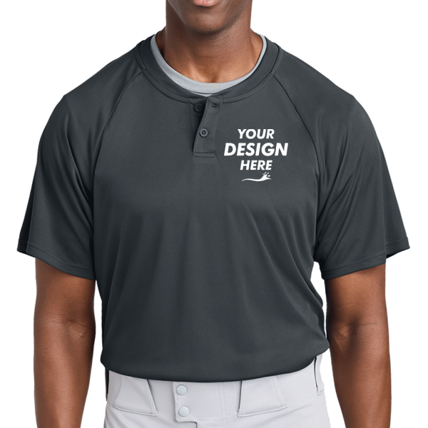 Sport Tek PosiCharge ® Competitor 2 Button Henley, Iron Grey, Front view, Mockup