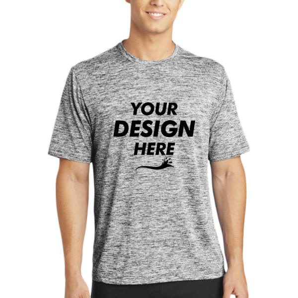 Sport Tek PosiCharge ® Electric Heather Tee, Black Electric, Front view, Mockup