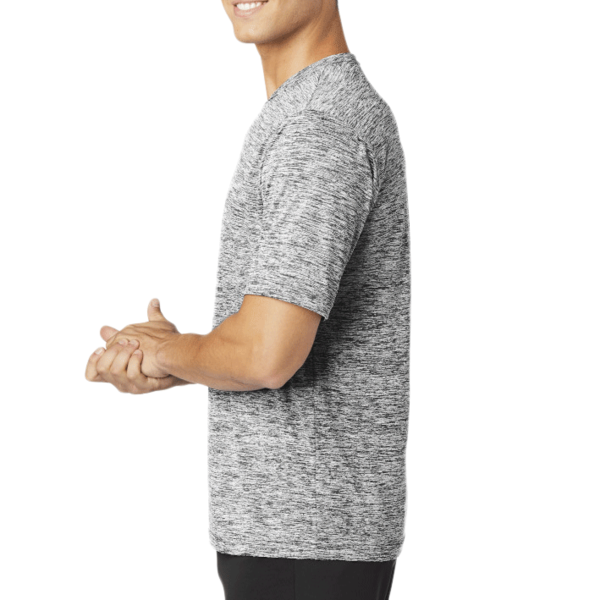 Sport Tek PosiCharge ® Electric Heather Tee, Black Electric, Left Sleeve view
