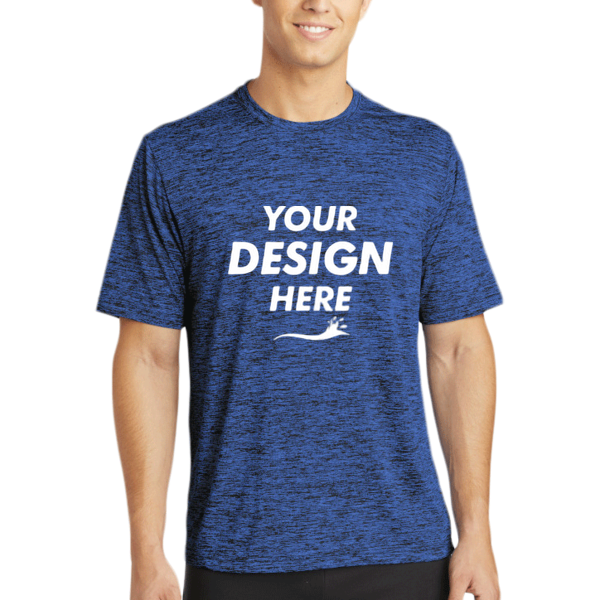 Sport Tek PosiCharge ® Electric Heather Tee, Dark Royal-Black Electric, Front view, Mockup