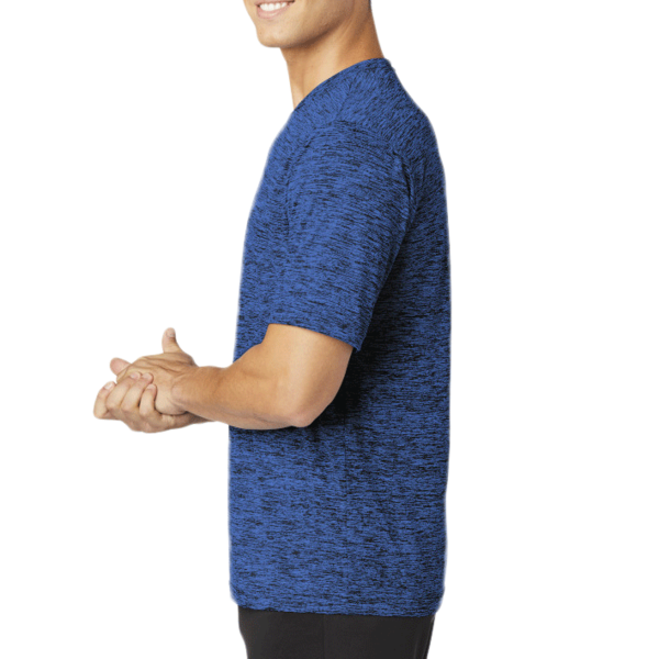 Sport Tek PosiCharge ® Electric Heather Tee, Dark Royal-Black Electric, Left Sleeve view