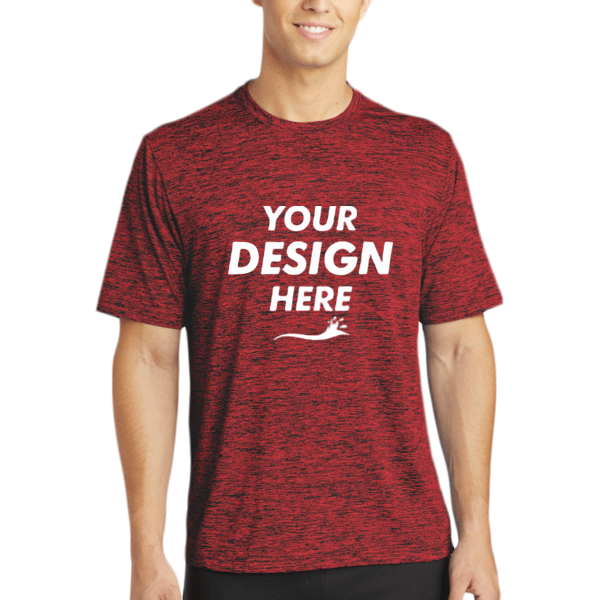 Sport Tek PosiCharge ® Electric Heather Tee, Deep Red-Black Electric, Front view, Mockup