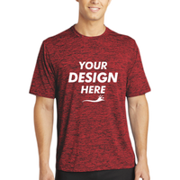 Sport Tek PosiCharge ® Electric Heather Tee, Deep Red-Black Electric, Front view, Mockup