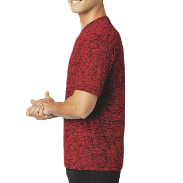 Sport Tek PosiCharge ® Electric Heather Tee, Deep Red-Black Electric, Left Sleeve view
