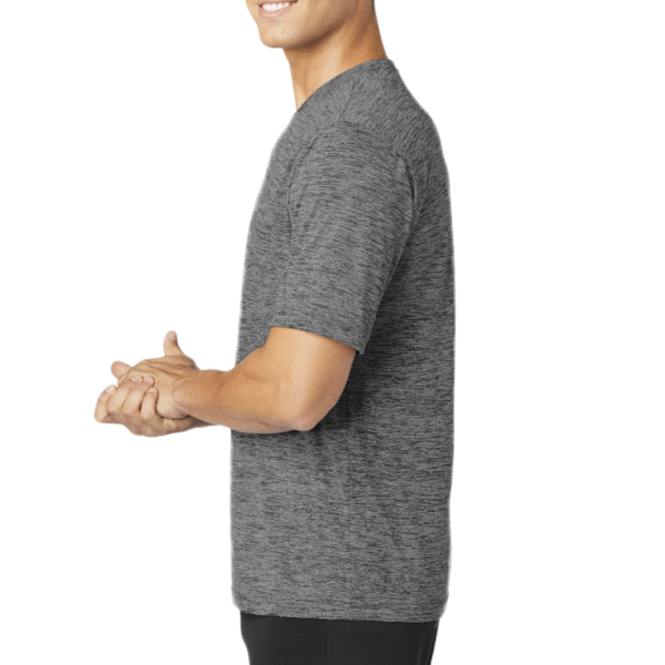 Sport Tek PosiCharge ® Electric Heather Tee, Grey-Black Electric, Left Sleeve view