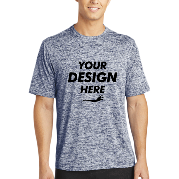 Sport Tek PosiCharge ® Electric Heather Tee, True Navy Electric, Front view, Mockup