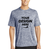 Sport Tek PosiCharge ® Electric Heather Tee, True Navy Electric, Front view, Mockup