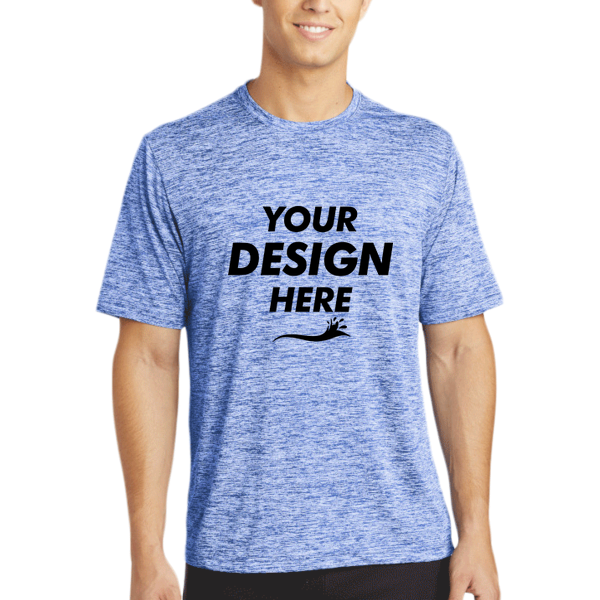 Sport Tek PosiCharge ® Electric Heather Tee, True Royal Electric, Front view, Mockup