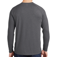 Sport Tek PosiCharge ® Long Sleeve Tri Blend Wicking Raglan Tee, Dark Grey Heather / Dark Grey Heather, Back view