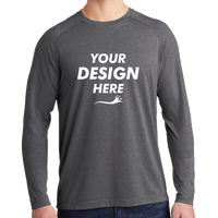 Sport Tek PosiCharge ® Long Sleeve Tri Blend Wicking Raglan Tee, Dark Grey Heather / Dark Grey Heather, Front view, Mockup