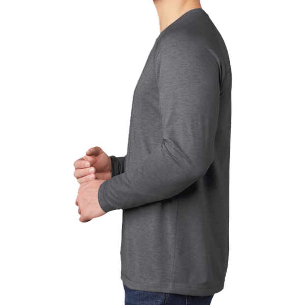 Sport Tek PosiCharge ® Long Sleeve Tri Blend Wicking Raglan Tee, Dark Grey Heather / Dark Grey Heather, Left Sleeve view