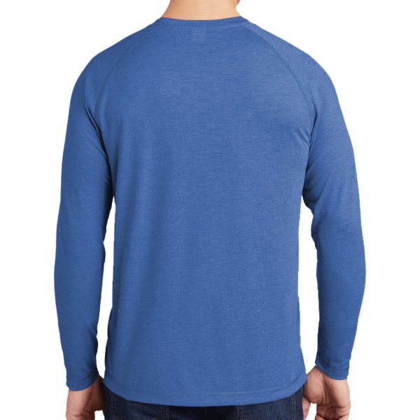 Sport Tek PosiCharge ® Long Sleeve Tri Blend Wicking Raglan Tee, True Royal Heather / True Royal Heather, Back view