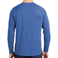 Sport Tek PosiCharge ® Long Sleeve Tri Blend Wicking Raglan Tee, True Royal Heather / True Royal Heather, Back view