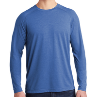 Sport Tek PosiCharge ® Long Sleeve Tri Blend Wicking Raglan Tee, True Royal Heather / True Royal Heather, Front view