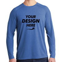 Sport Tek PosiCharge ® Long Sleeve Tri Blend Wicking Raglan Tee, True Royal Heather / True Royal Heather, Front view, Mockup