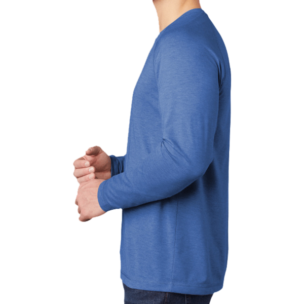 Sport Tek PosiCharge ® Long Sleeve Tri Blend Wicking Raglan Tee, True Royal Heather / True Royal Heather, Left Sleeve view