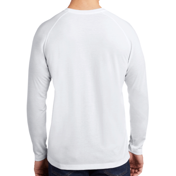 Sport Tek PosiCharge ® Long Sleeve Tri Blend Wicking Raglan Tee, White Triad Solid / White Triad Solid, Back view
