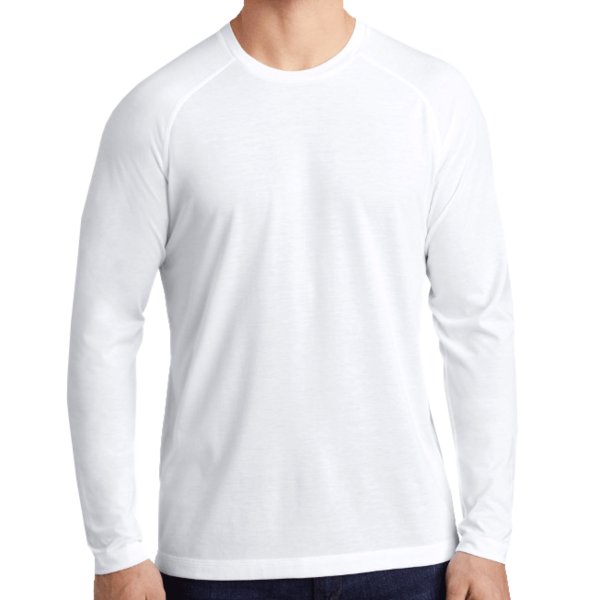 Sport Tek PosiCharge ® Long Sleeve Tri Blend Wicking Raglan Tee, White Triad Solid / White Triad Solid, Front view