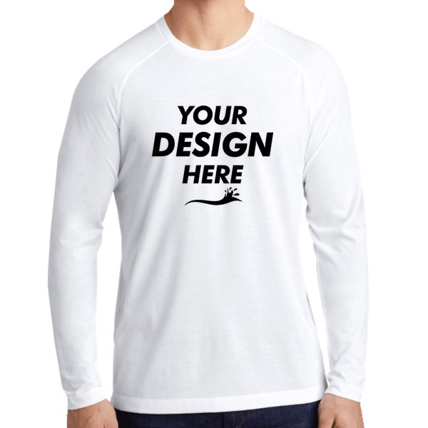 Sport Tek PosiCharge ® Long Sleeve Tri Blend Wicking Raglan Tee, White Triad Solid / White Triad Solid, Front view, Mockup