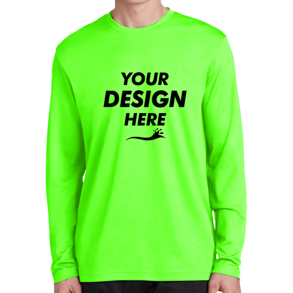 Sport Tek PosiCharge ® RacerMesh ® Long Sleeve Tee, Neon Green, Front view, Mockup
