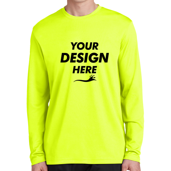 Sport Tek PosiCharge ® RacerMesh ® Long Sleeve Tee, Neon Yellow, Front view, Mockup