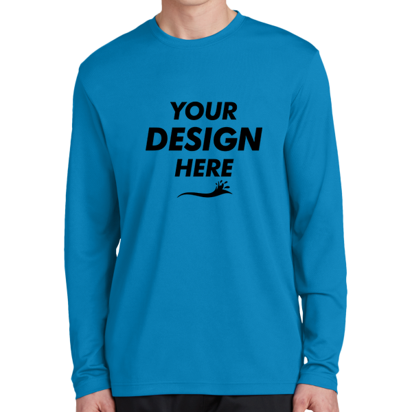 Sport Tek PosiCharge ® RacerMesh ® Long Sleeve Tee, Pond Blue, Front view, Mockup