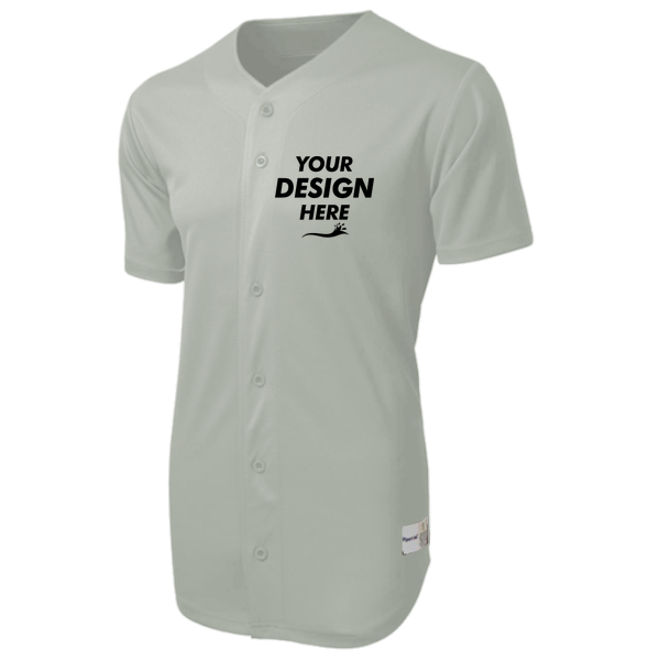 Sport Tek PosiCharge ® Tough Mesh Full Button Jersey, Silver, Front view, Mockup
