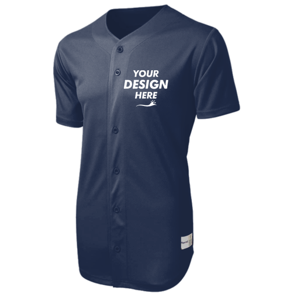 Sport Tek PosiCharge ® Tough Mesh Full Button Jersey, True Navy, Front view, Mockup