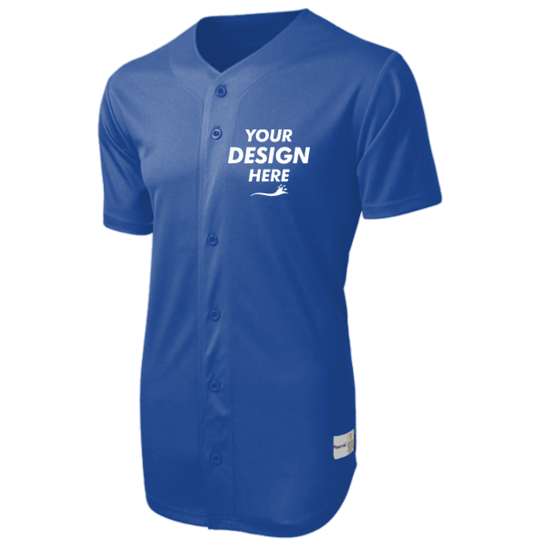 Sport Tek PosiCharge ® Tough Mesh Full Button Jersey, True Royal, Front view, Mockup