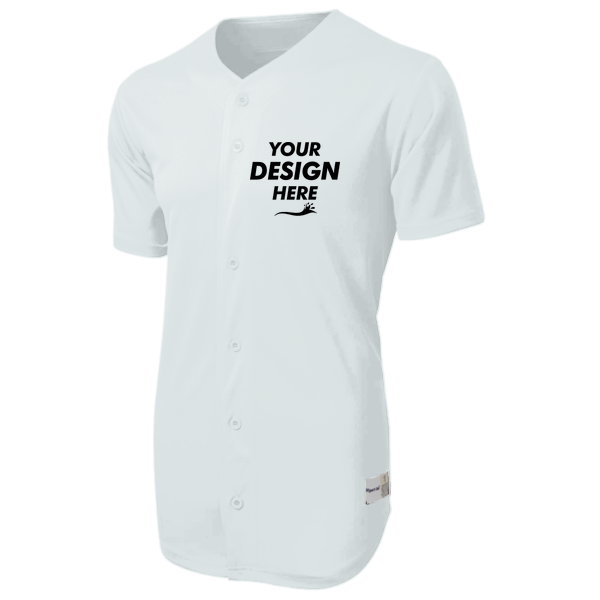 Sport Tek PosiCharge ® Tough Mesh Full Button Jersey, White, Front view, Mockup