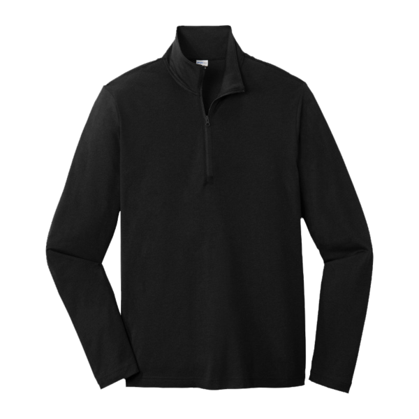Sport Tek PosiCharge ® Tri Blend Wicking 1/4 Zip Pullover, Black Triad Solid, Front view