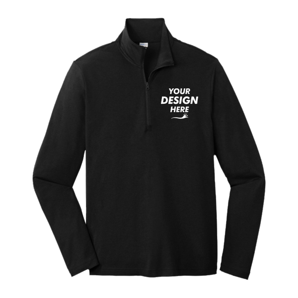 Sport Tek PosiCharge ® Tri Blend Wicking 1/4 Zip Pullover, Black Triad Solid, Front view, Mockup