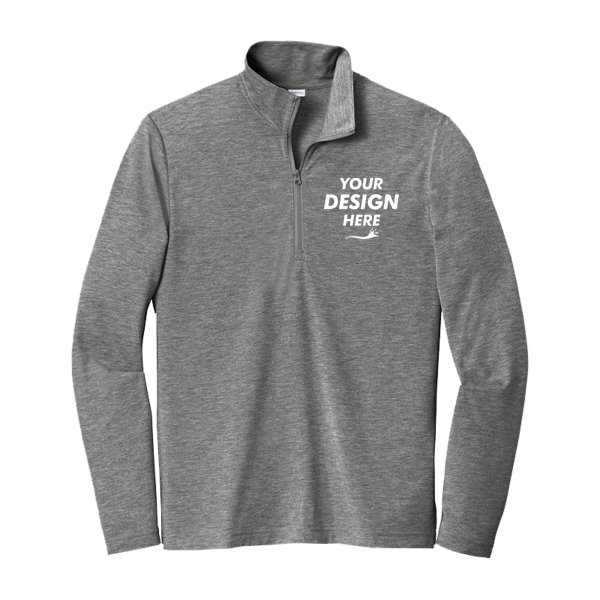 Sport Tek PosiCharge ® Tri Blend Wicking 1/4 Zip Pullover, Dark Grey Heather, Front view, Mockup
