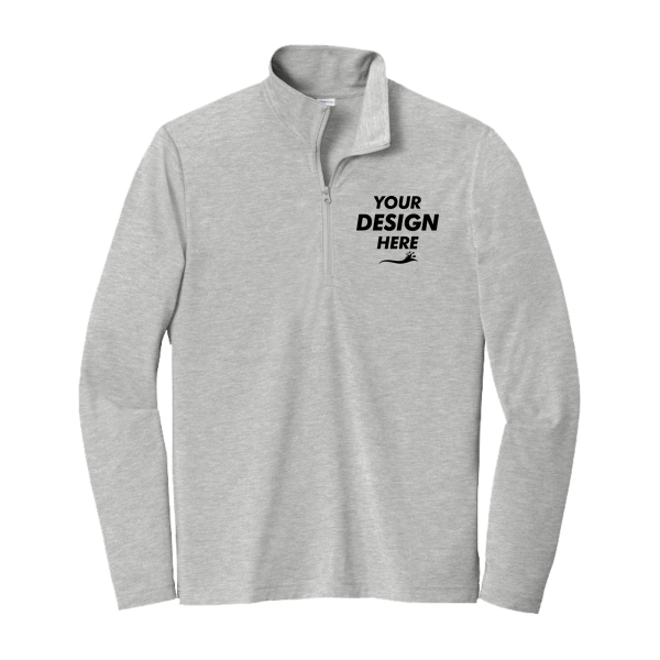 Sport Tek PosiCharge ® Tri Blend Wicking 1/4 Zip Pullover, Light Grey Heather, Front view, Mockup