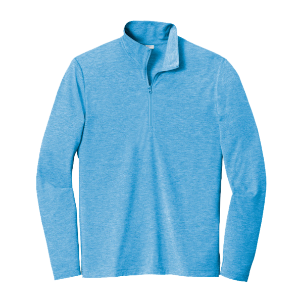 Sport Tek PosiCharge ® Tri Blend Wicking 1/4 Zip Pullover, Pond Blue Heather, Front view