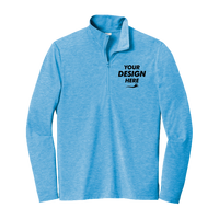 Sport Tek PosiCharge ® Tri Blend Wicking 1/4 Zip Pullover, Pond Blue Heather, Front view, Mockup