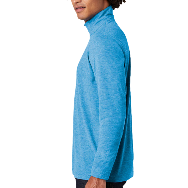 Sport Tek PosiCharge ® Tri Blend Wicking 1/4 Zip Pullover, Pond Blue Heather, Left Sleeve view