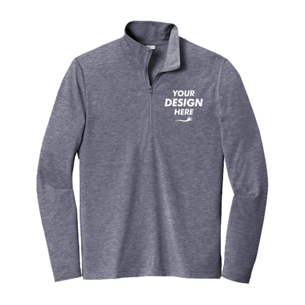 Sport Tek PosiCharge ® Tri Blend Wicking 1/4 Zip Pullover, True Navy Heather, Front view, Mockup