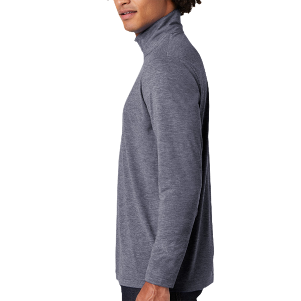 Sport Tek PosiCharge ® Tri Blend Wicking 1/4 Zip Pullover, True Navy Heather, Left Sleeve view